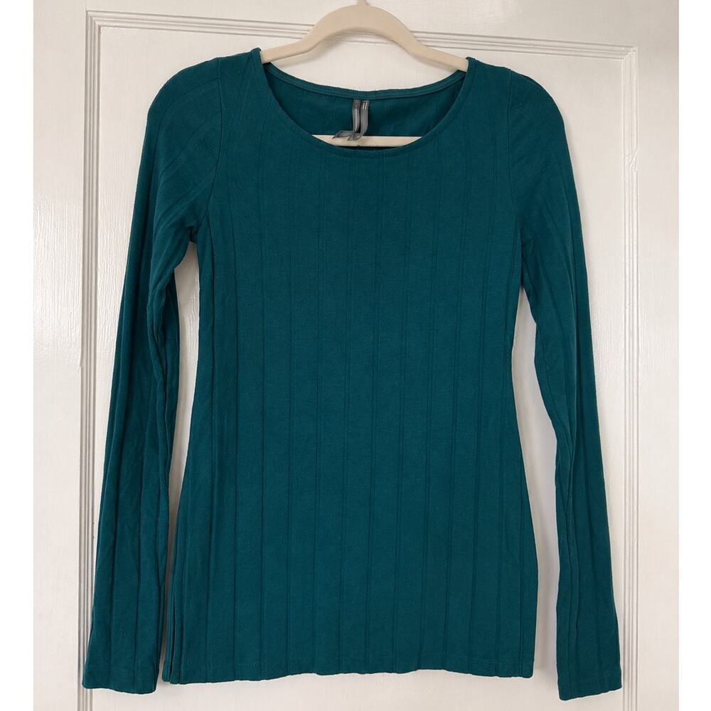 Anthropologie Bordeaux Teal Ribbed Long Sleeve Top Women’s XS Stretch Basic Top